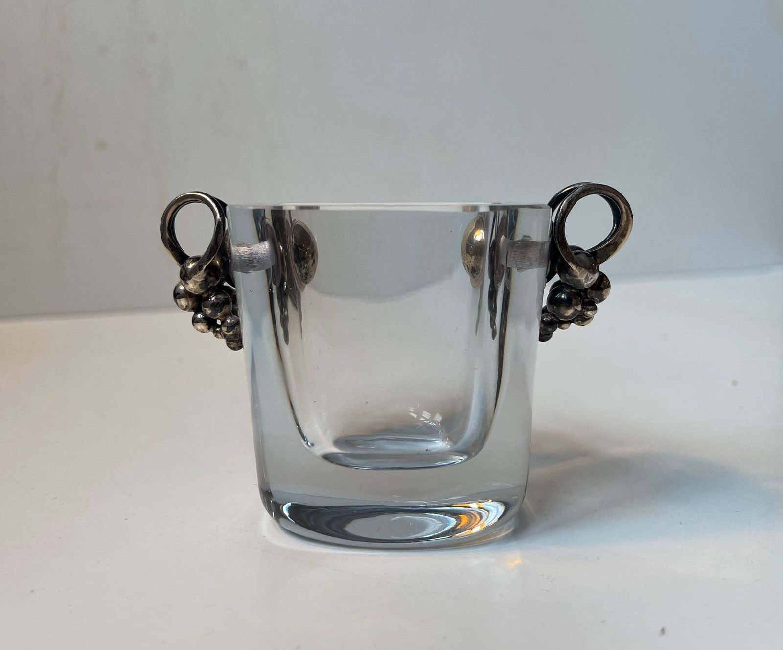 Art Deco Swedish Grace Crystal Vase W. Silver Grapes Dragsted & Strombergshyttan photo 302.0
