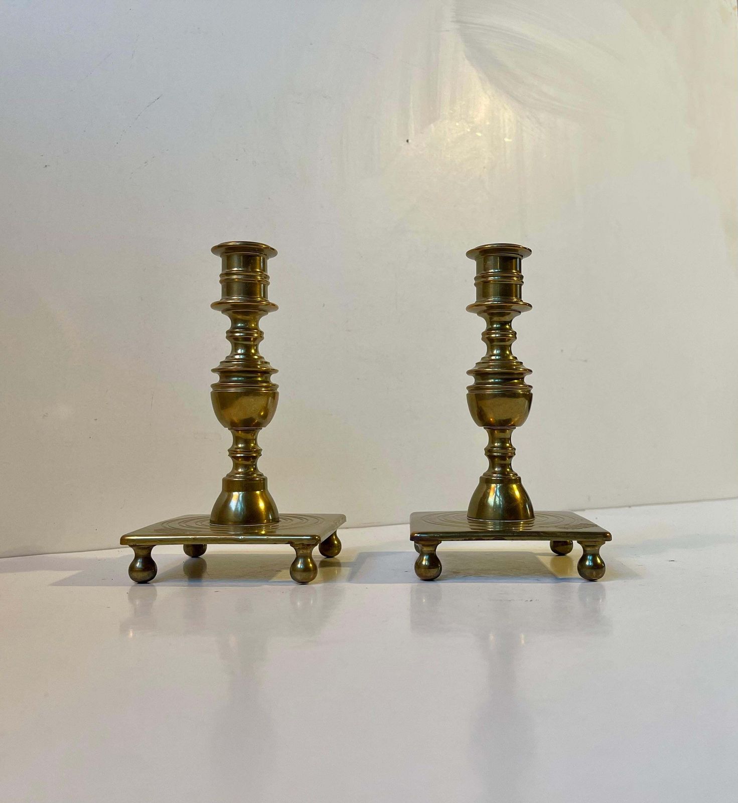Antique Castle Candlesticks In Brass, Danish Baroque Revival Style C. 1920 photo for sale