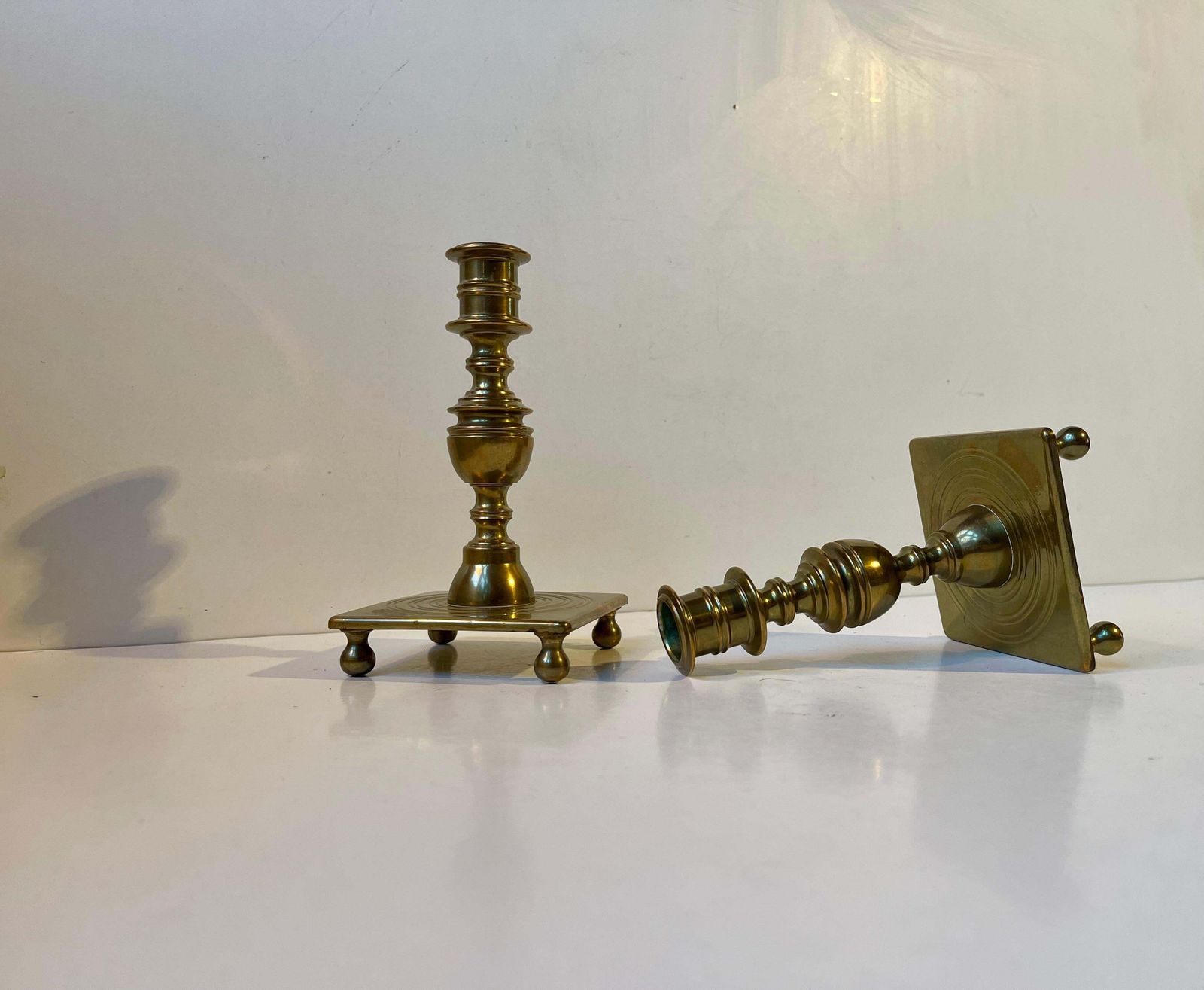 Antique Castle Candlesticks In Brass, Danish Baroque Revival Style C. 1920 photo Home Decor