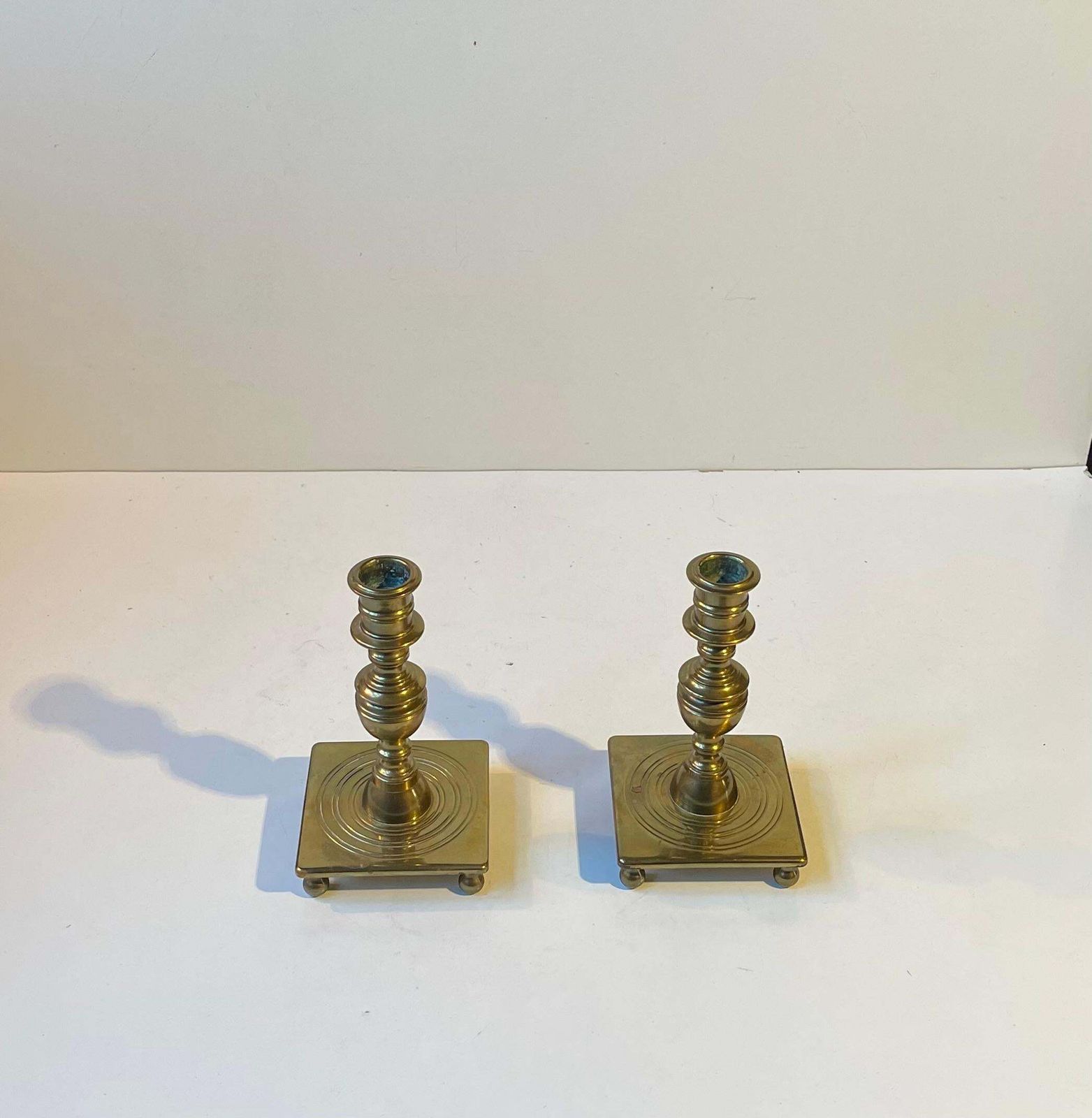 Antique Castle Candlesticks In Brass, Danish Baroque Revival Style C. 1920 photo vinterior