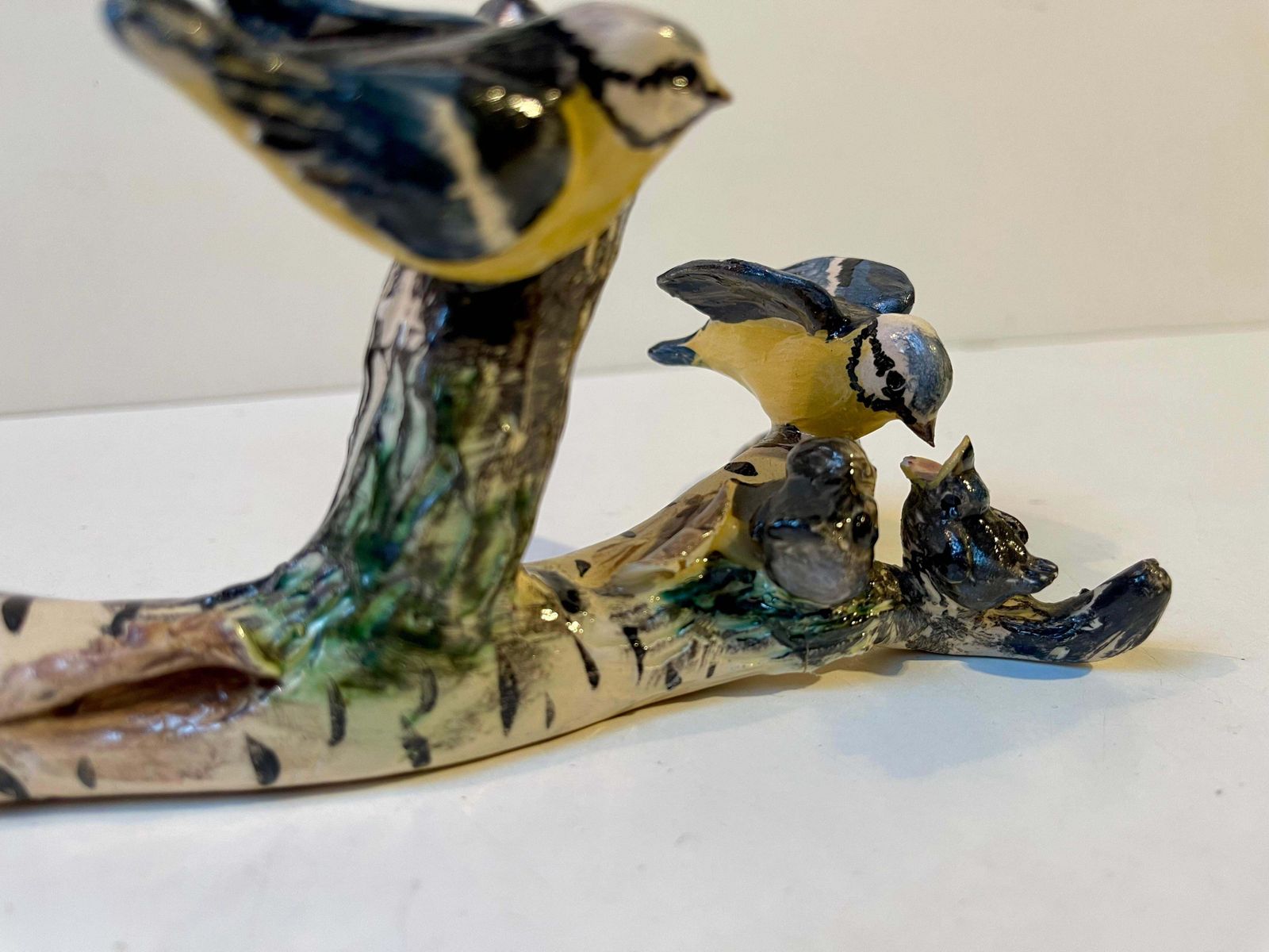 Scandinavian Ceramic Microcosmos Pen Holder W. Blue Tits On A Birch Branch photo vinterior