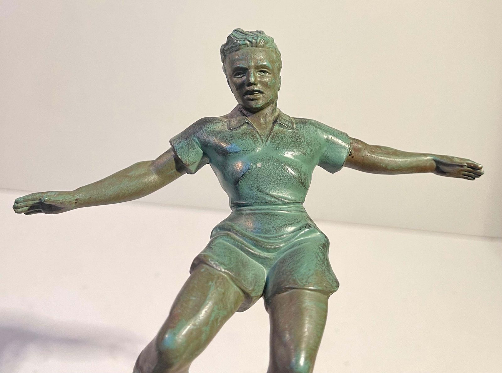 French Art Deco Style Soccer Or Football Player In Bronzed Metal & Marble photo for sale