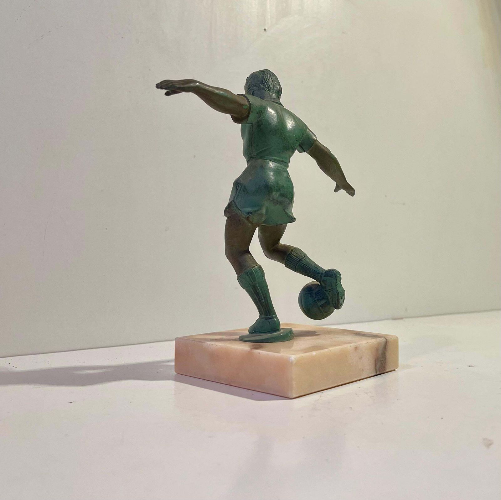 French Art Deco Style Soccer Or Football Player In Bronzed Metal & Marble photo Art