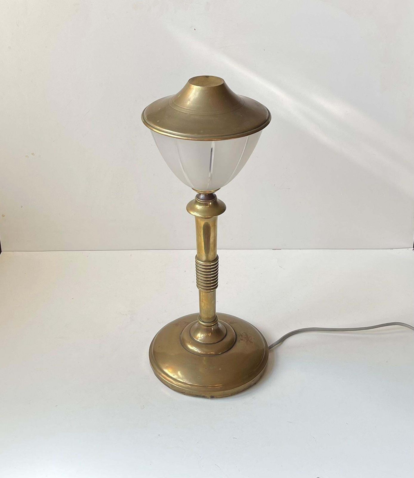 Scandinavian Art Deco Table Lamp In Bronze, Brass And Glass, 1940s photo furniture
