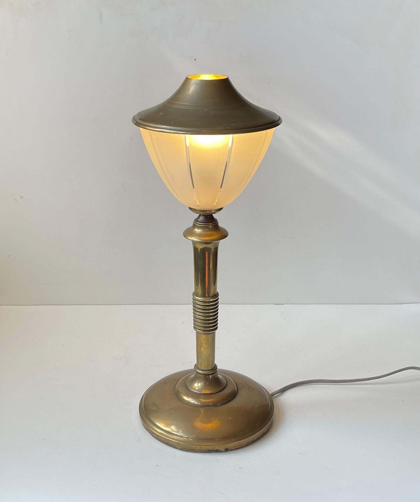 Scandinavian Art Deco Table Lamp In Bronze, Brass And Glass, 1940s photo buy