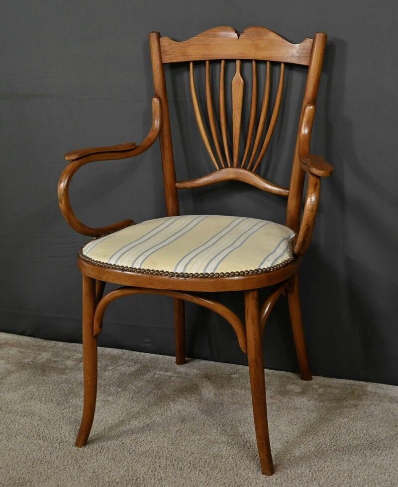 Curved Beech Armchair, Maison Fischel, Art Nouveau – Early 20th Century photo for sale