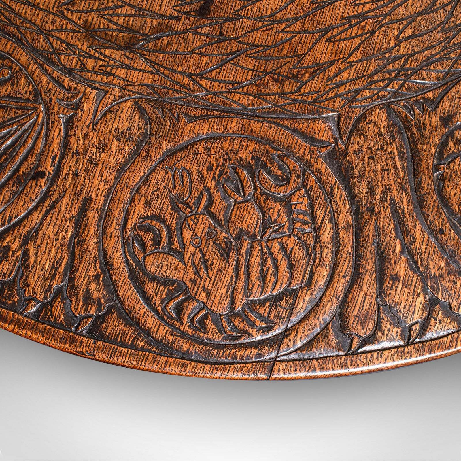 photo furniture Antique Tarot Parlour Table, English, Oak, Zodiac Carving, Victorian, Circa 1870