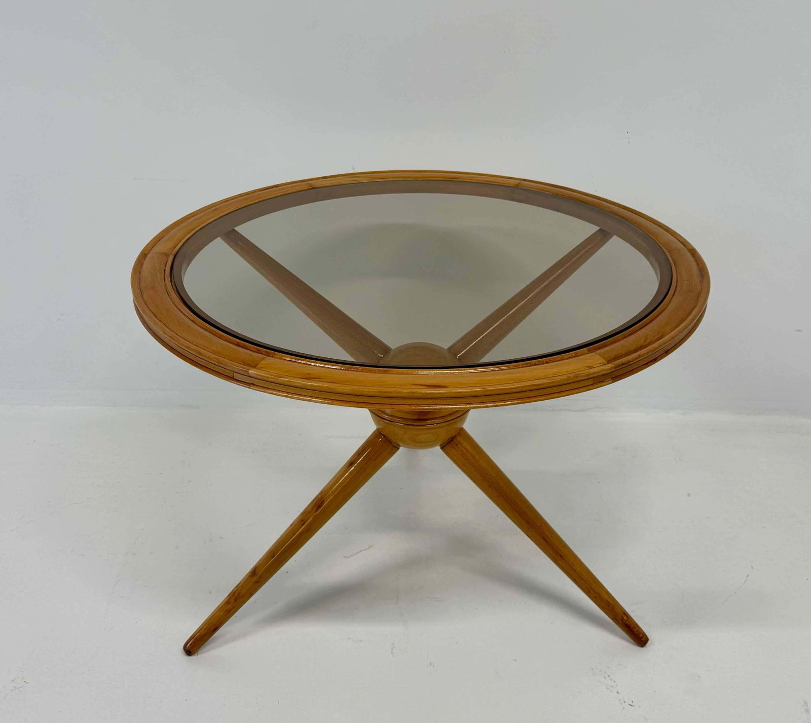 Italian Maple And Smoked Glass Coffee Table, By Cesare Lacca, 1950s photo for sale