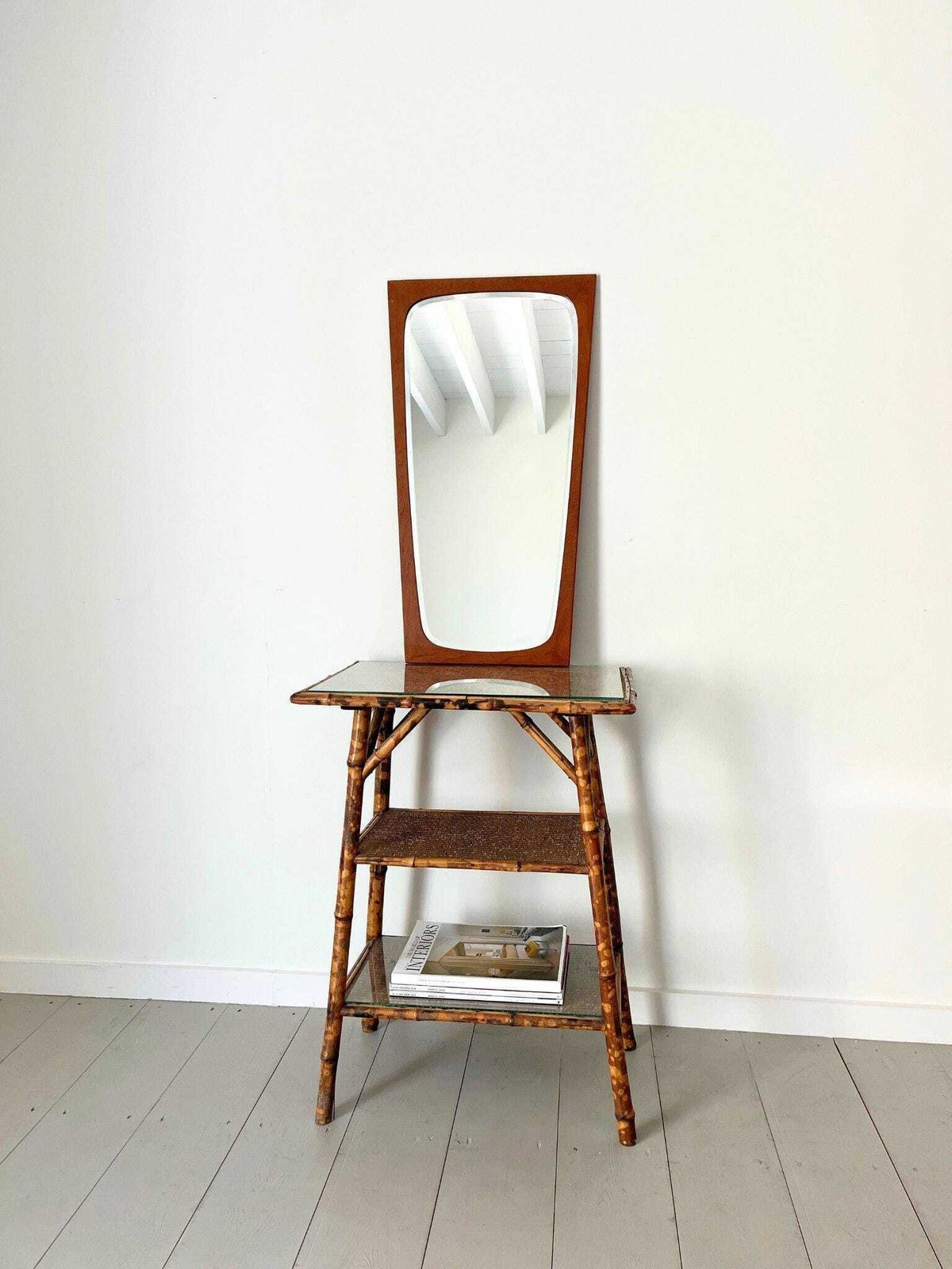 20th Century Shield Wall Mirror With Scandinavian Wooden Frame, Made In Denmark C.1960 photo furniture