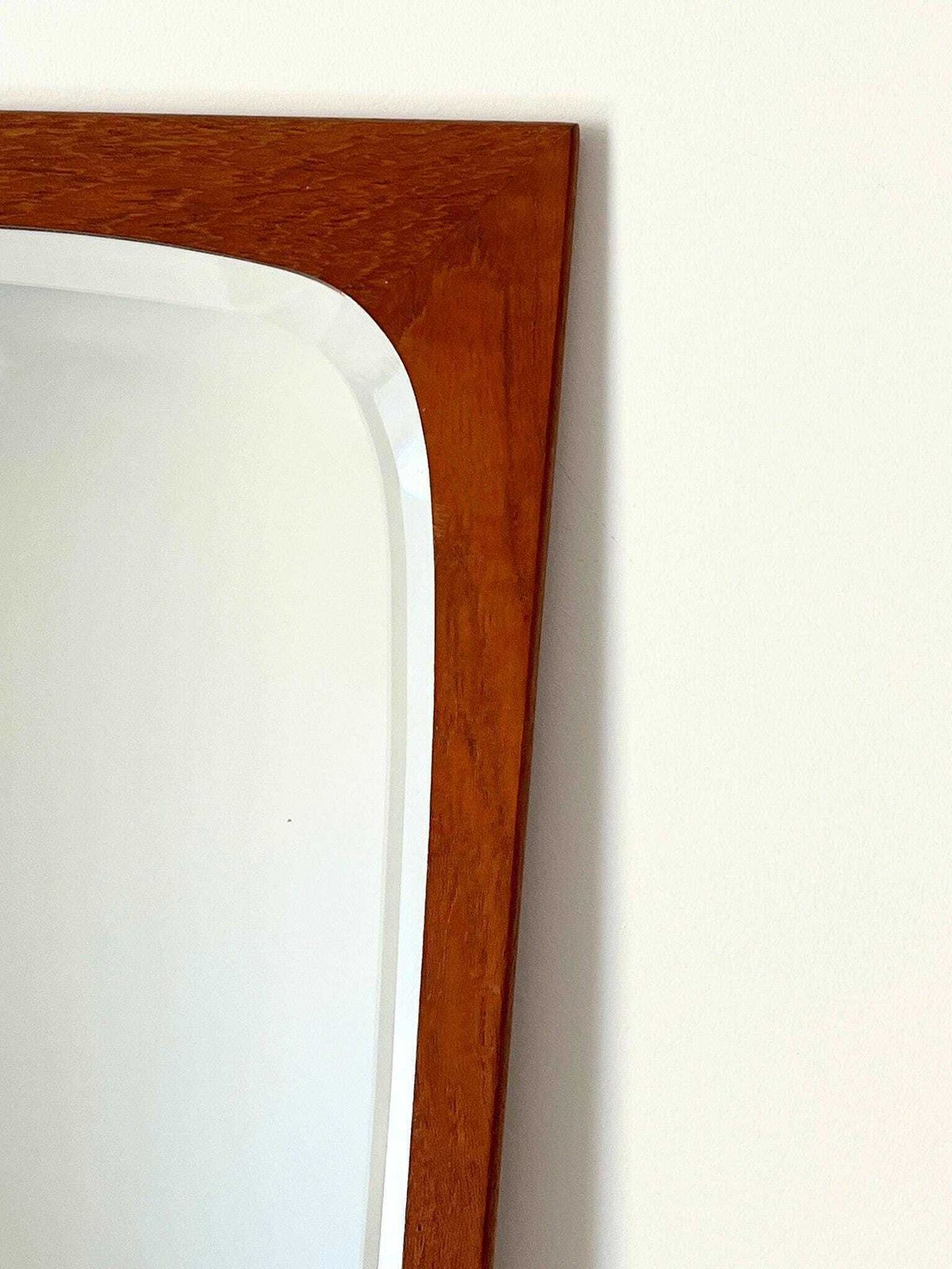 20th Century Shield Wall Mirror With Scandinavian Wooden Frame, Made In Denmark C.1960 photo for sale