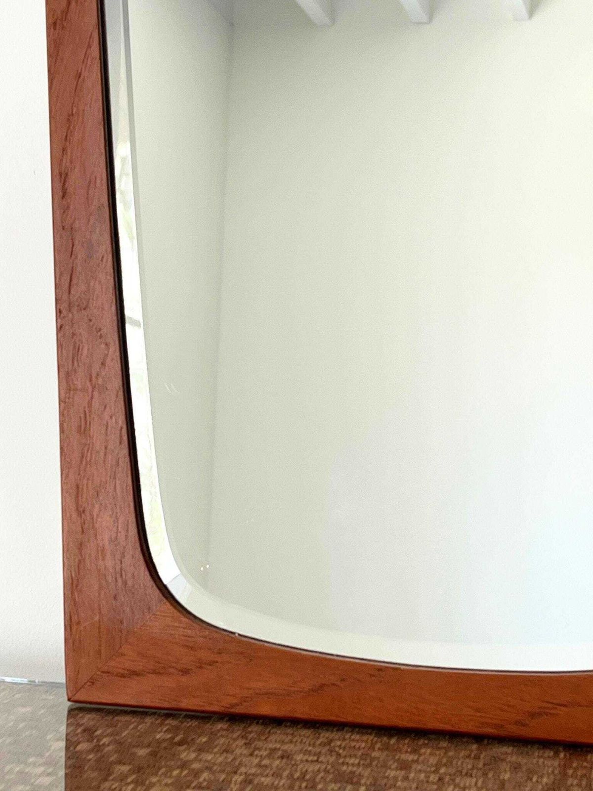 20th Century Shield Wall Mirror With Scandinavian Wooden Frame, Made In Denmark C.1960 photo vinterior