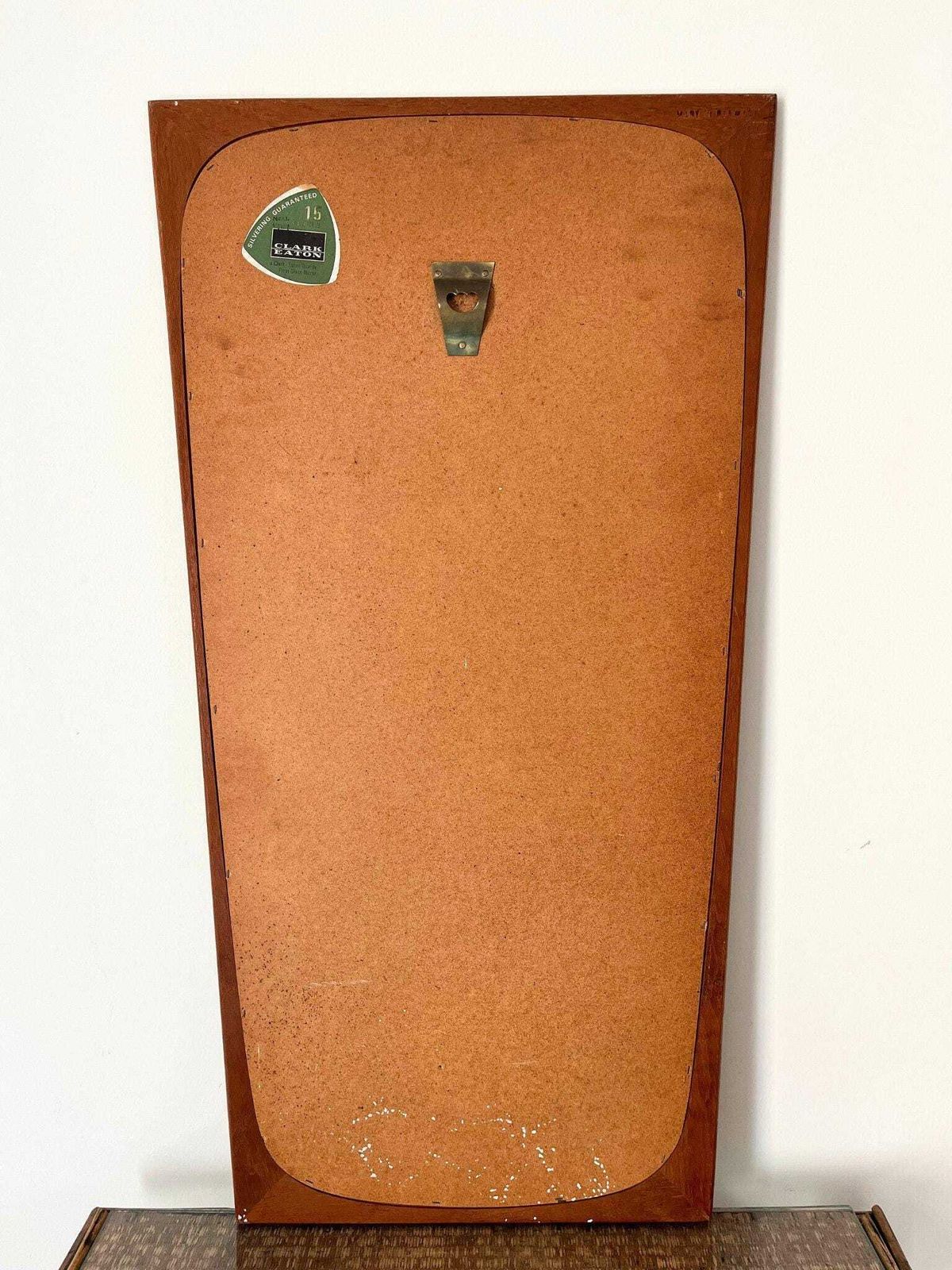 20th Century Shield Wall Mirror With Scandinavian Wooden Frame, Made In Denmark C.1960 photo vintage