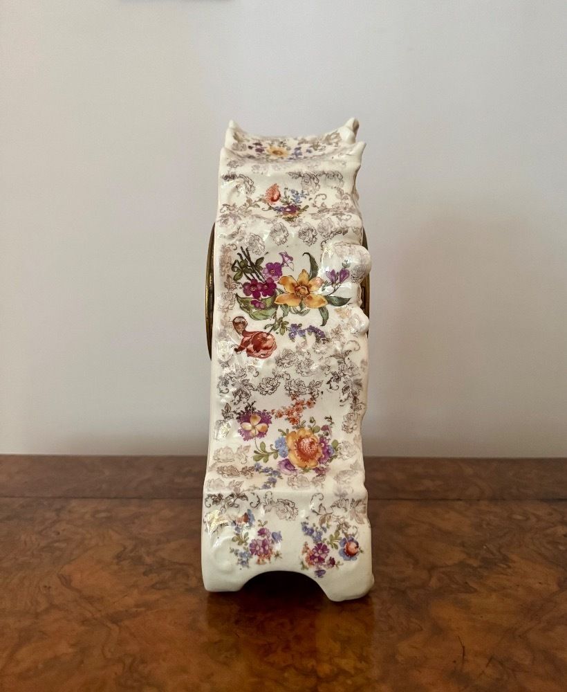 Lovely Quality Antique Late 19th Century Porcelain Mantle Clock Garniture Set photo 965.0