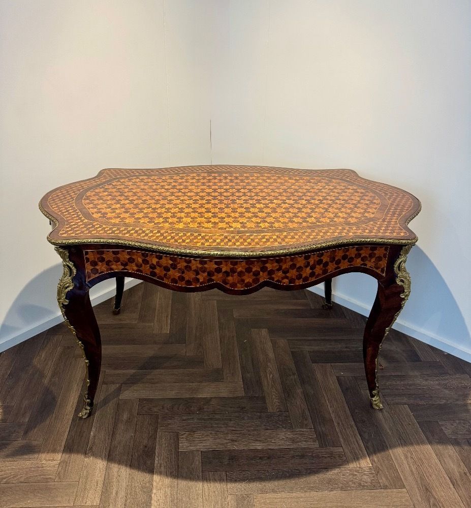 photo furniture Magnificent Quality French Antique Rosewood & Parquetry Inlaid Centre Table