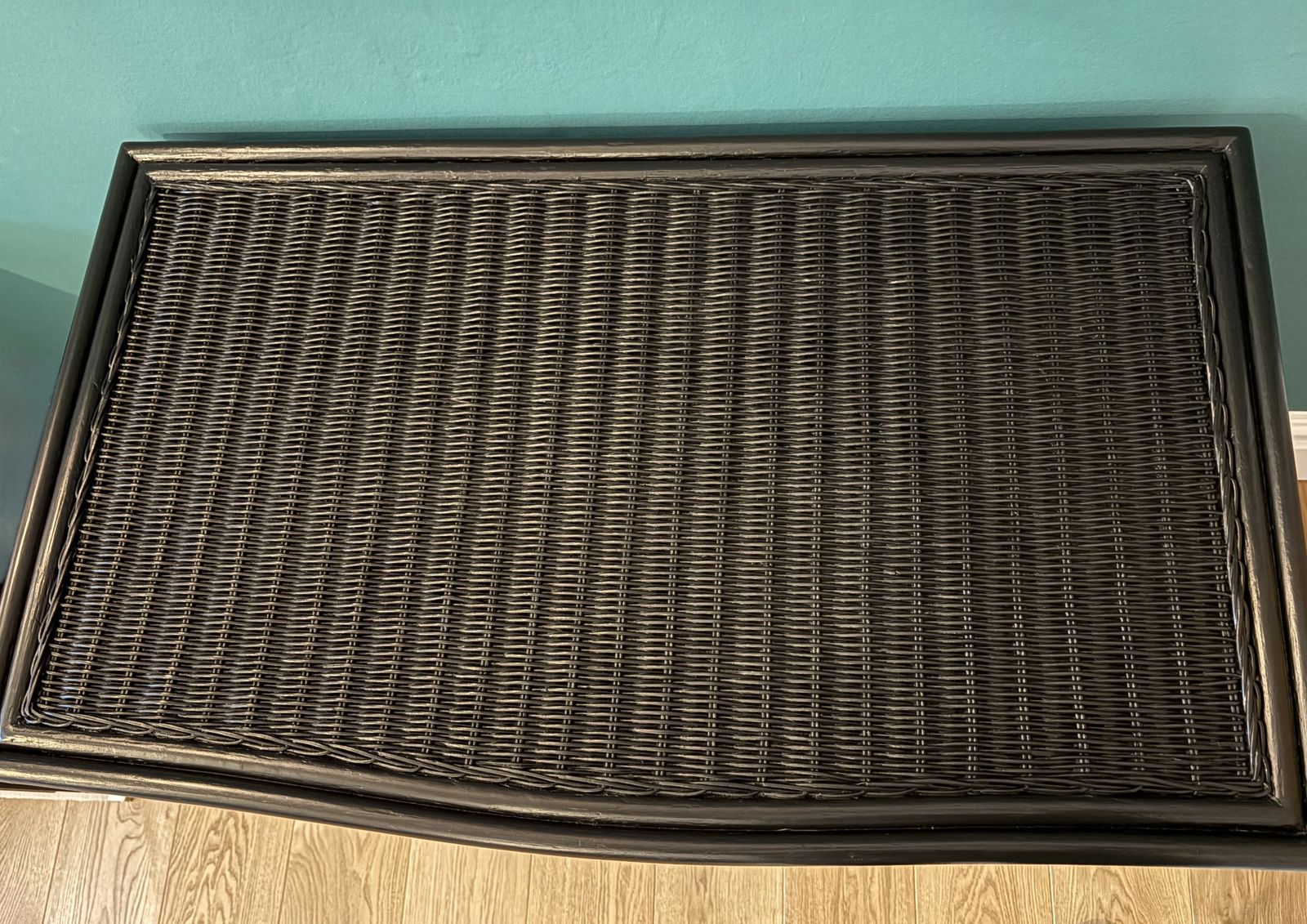 Furniture Vintage Black Bamboo Wicker Side Board Chest Of Drawers photo
