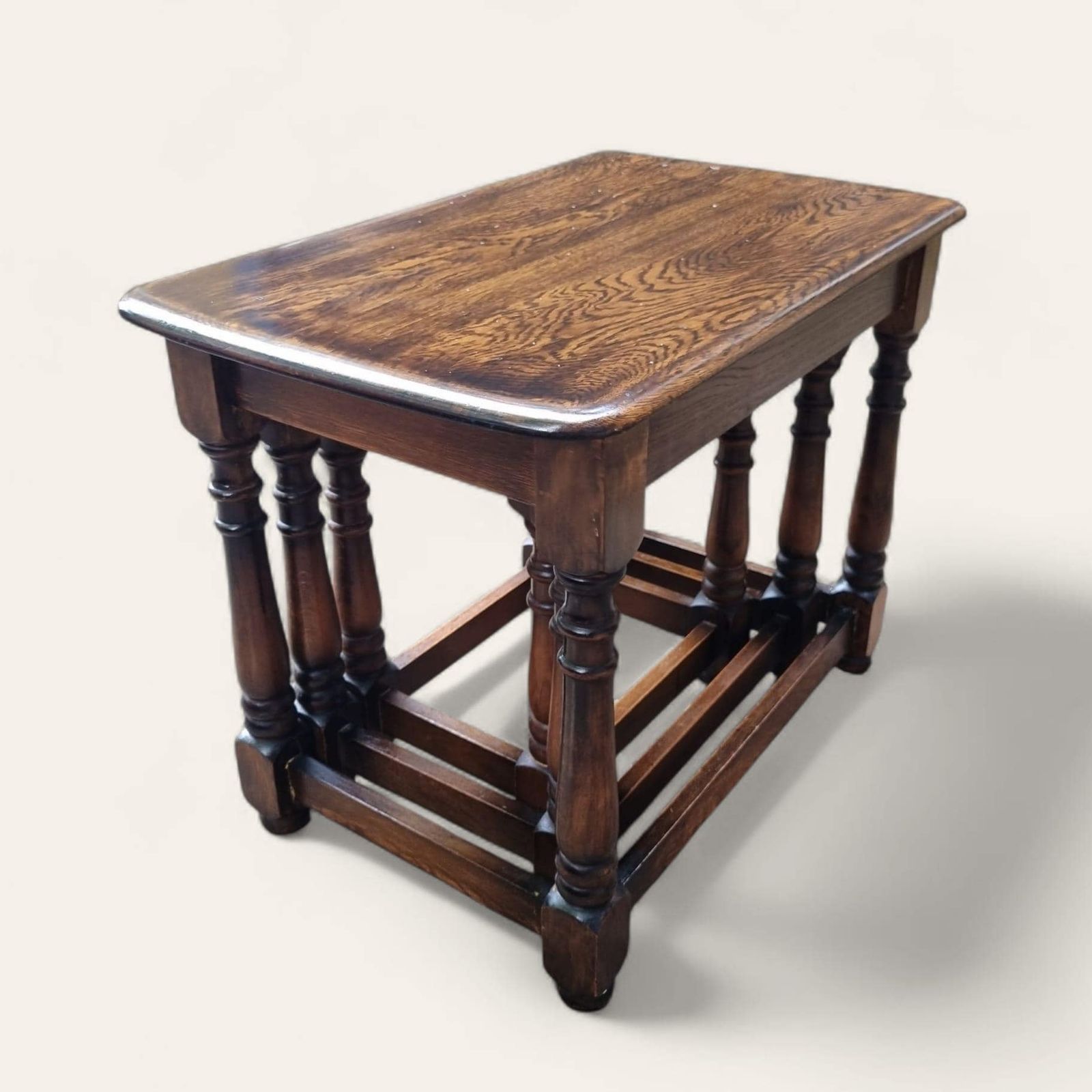 Vintage Priory Solid Oak Nest Of Three Tables / C.1970 / Free Delivery photo 250.0