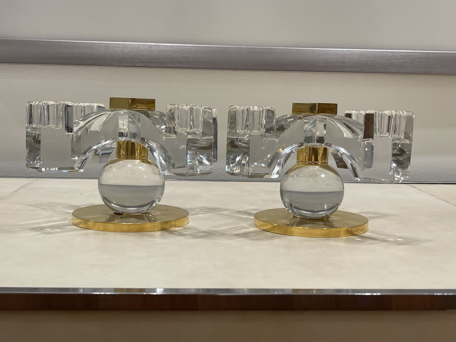 Fabulous Pair Of Baccarat Crystal Candelabras,  Created By Jacques Adnet, 1935, France photo buy