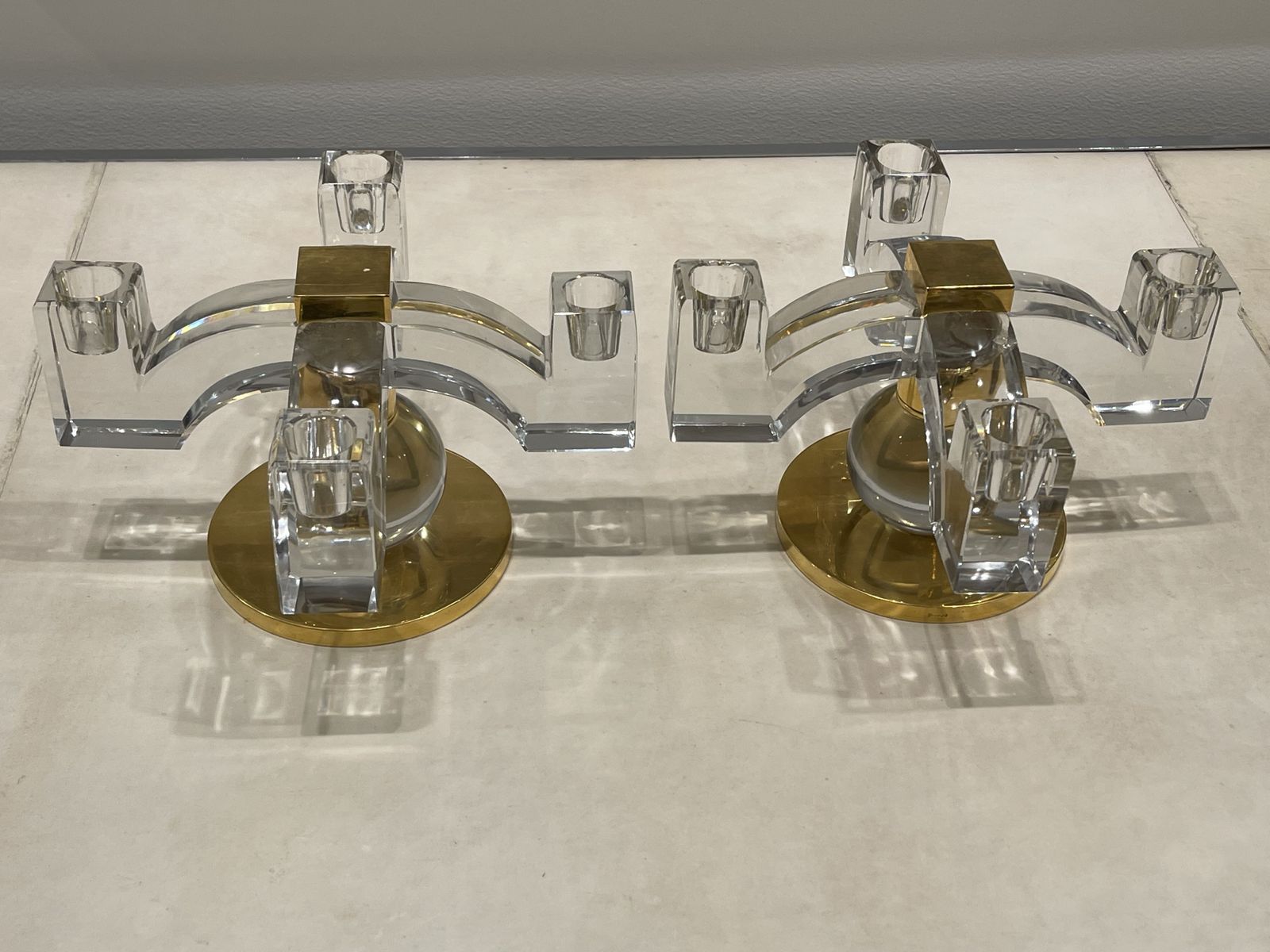 photo for sale Fabulous Pair Of Baccarat Crystal Candelabras,  Created By Jacques Adnet, 1935, France