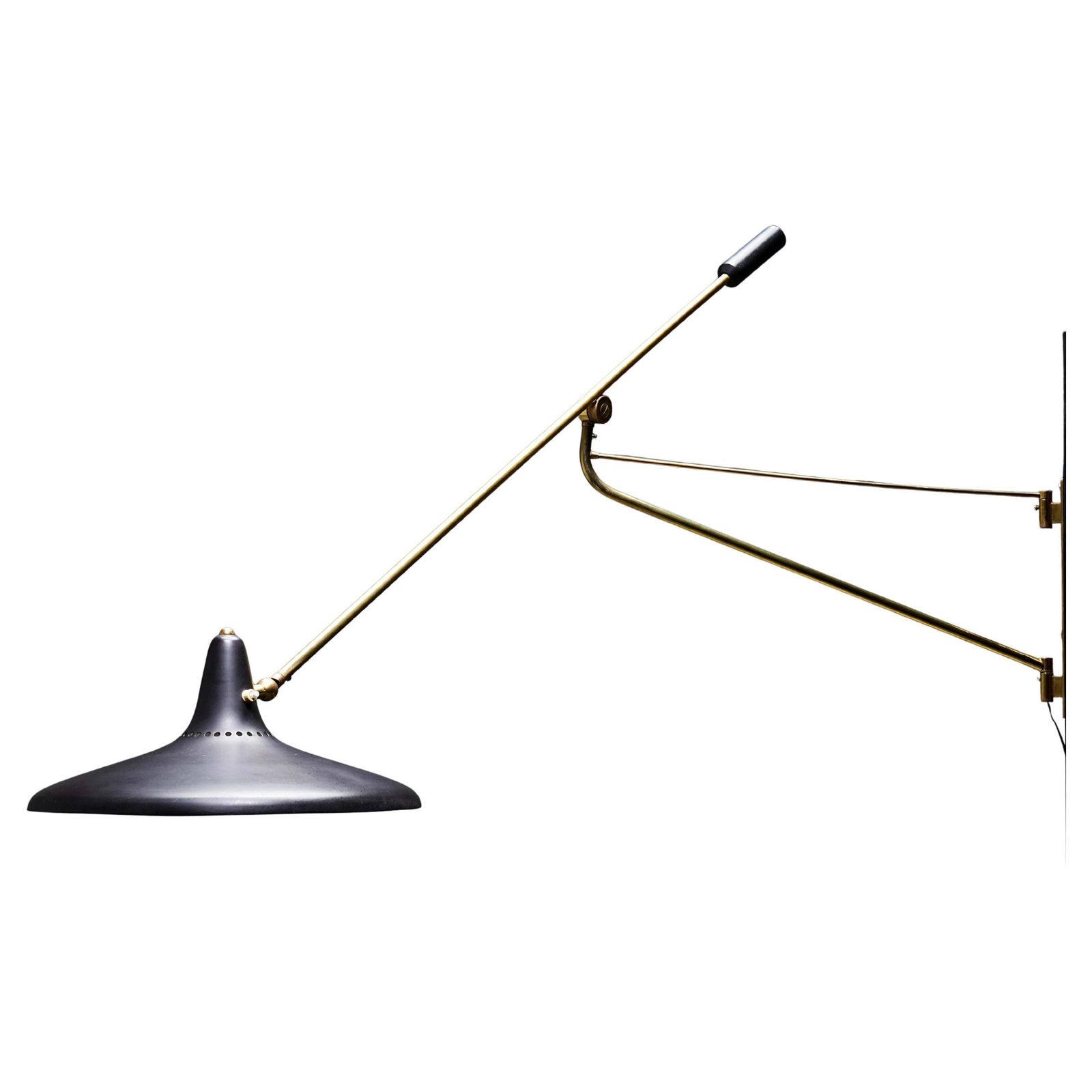 Stilnovo No 3030 Wall Light In Brass And Black Metal, Italy, 1950's
