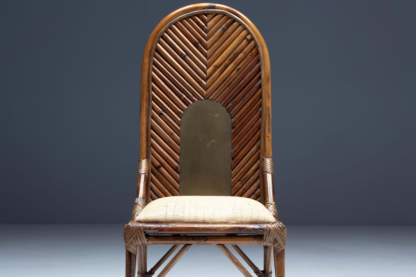photo buy High Back Bamboo And Brass Chair By Gabriella Crespi, Italy, 1970s