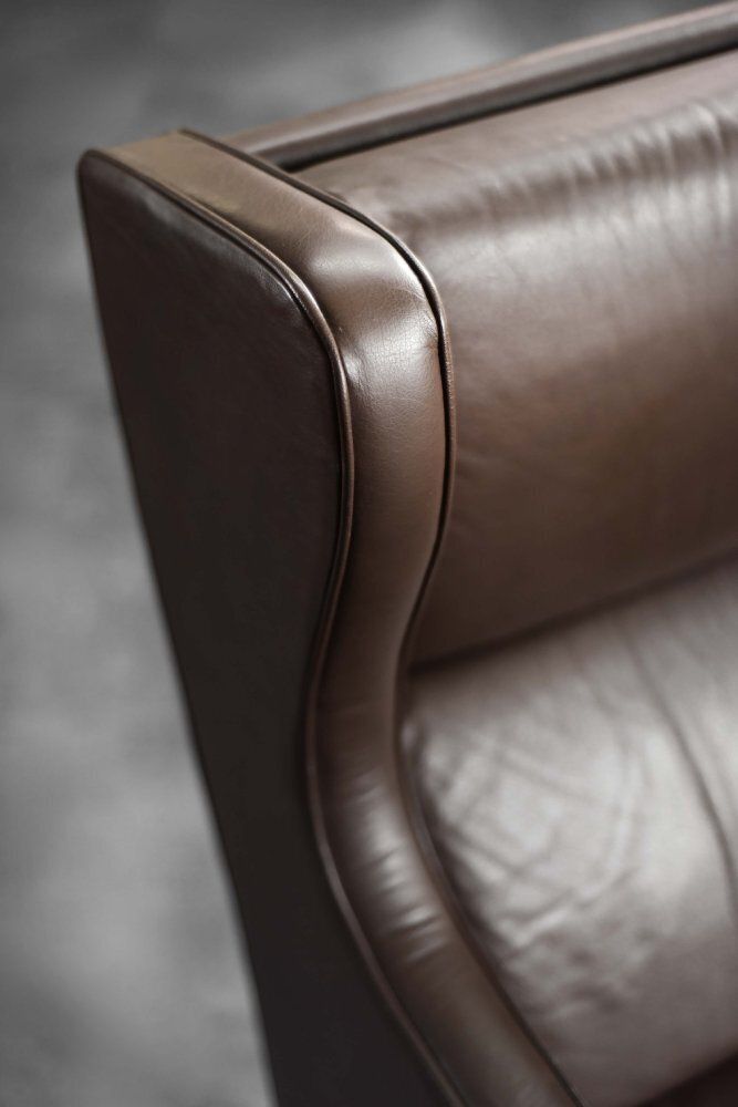 Mid Century Danish Modern Brown Leather Wing Chair, 1960s photo vinterior