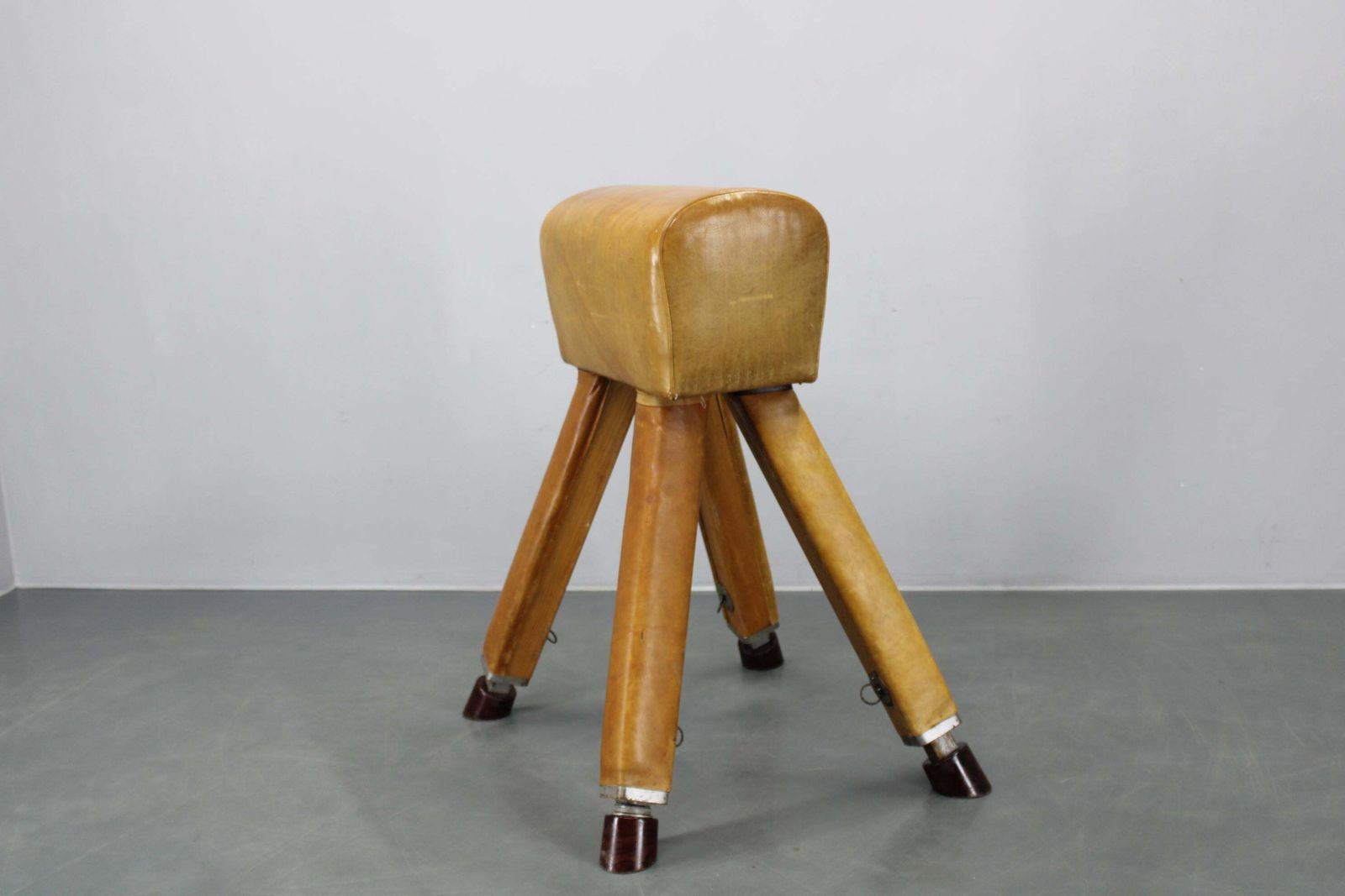1950s Czechoslovakian Leather & Wood Gymnastic Pommel Horse, Adjustable Height photo furniture