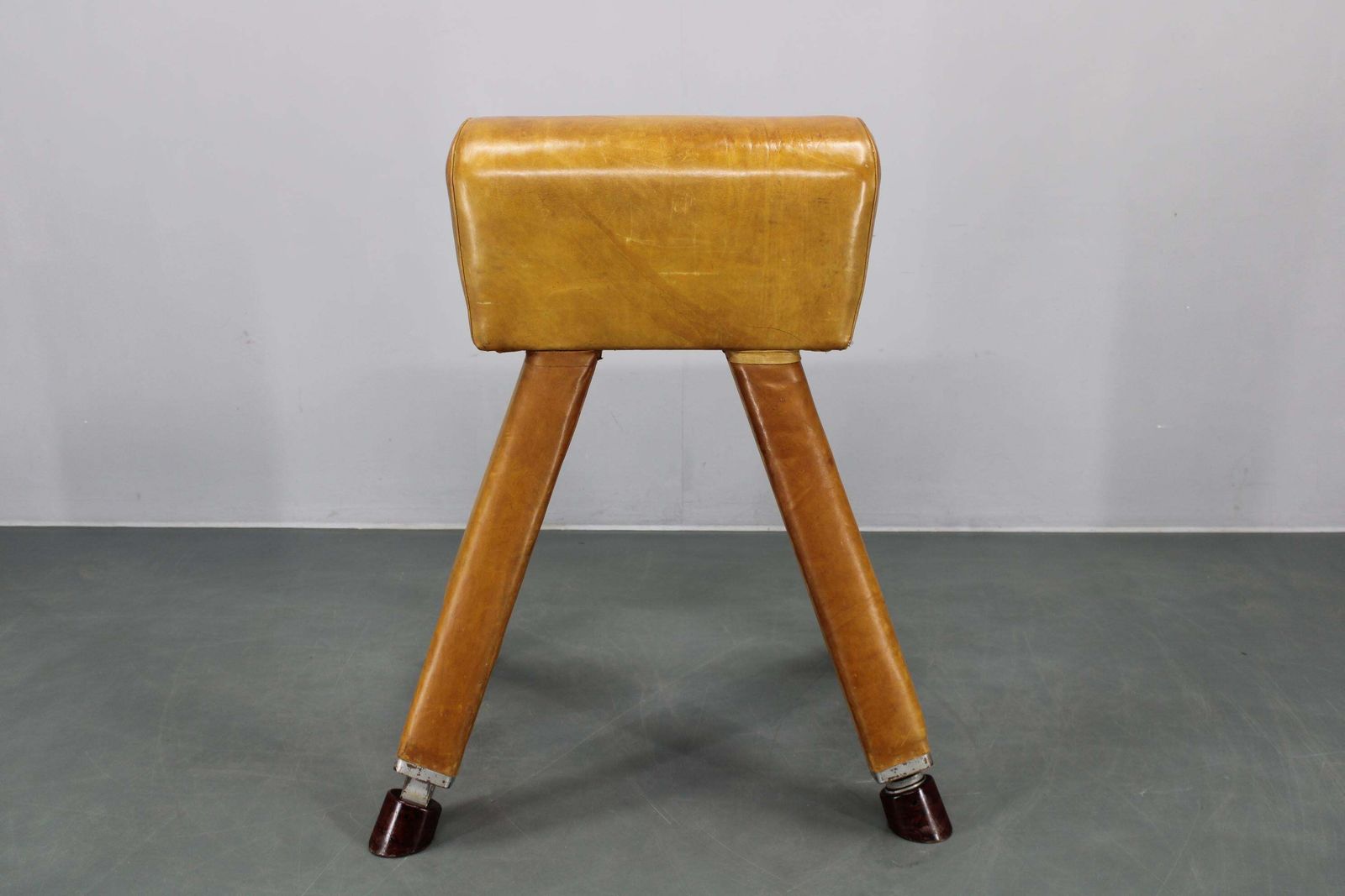 1950s Czechoslovakian Leather & Wood Gymnastic Pommel Horse, Adjustable Height photo for sale