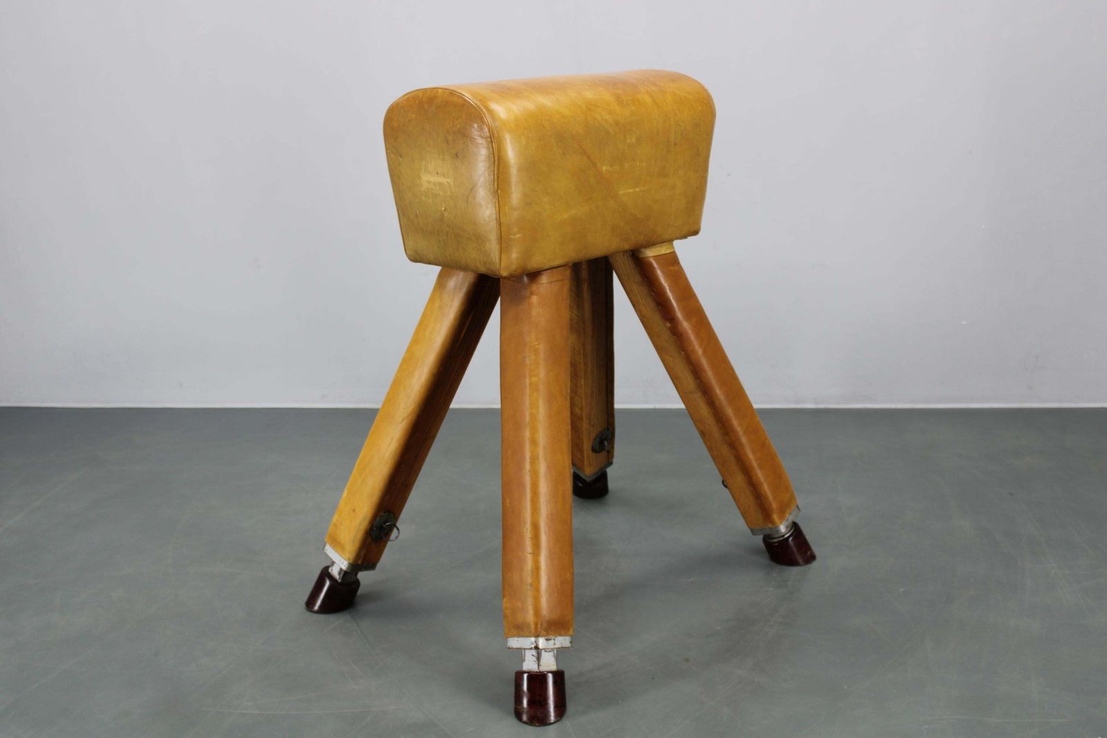 1950s Czechoslovakian Leather & Wood Gymnastic Pommel Horse, Adjustable Height photo Home Decor