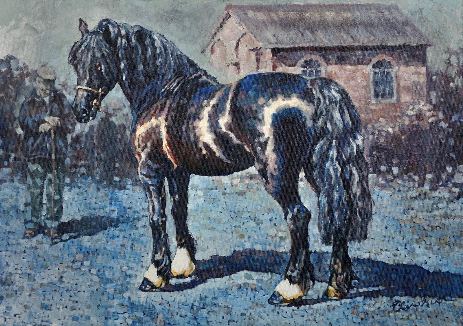 Elin Sian Blake B.1981. Welsh Artist. Fronarth Northern Star. Welsh Cob Native Horse Breed Of Wales. Framed Oil On Canvas. photo furniture