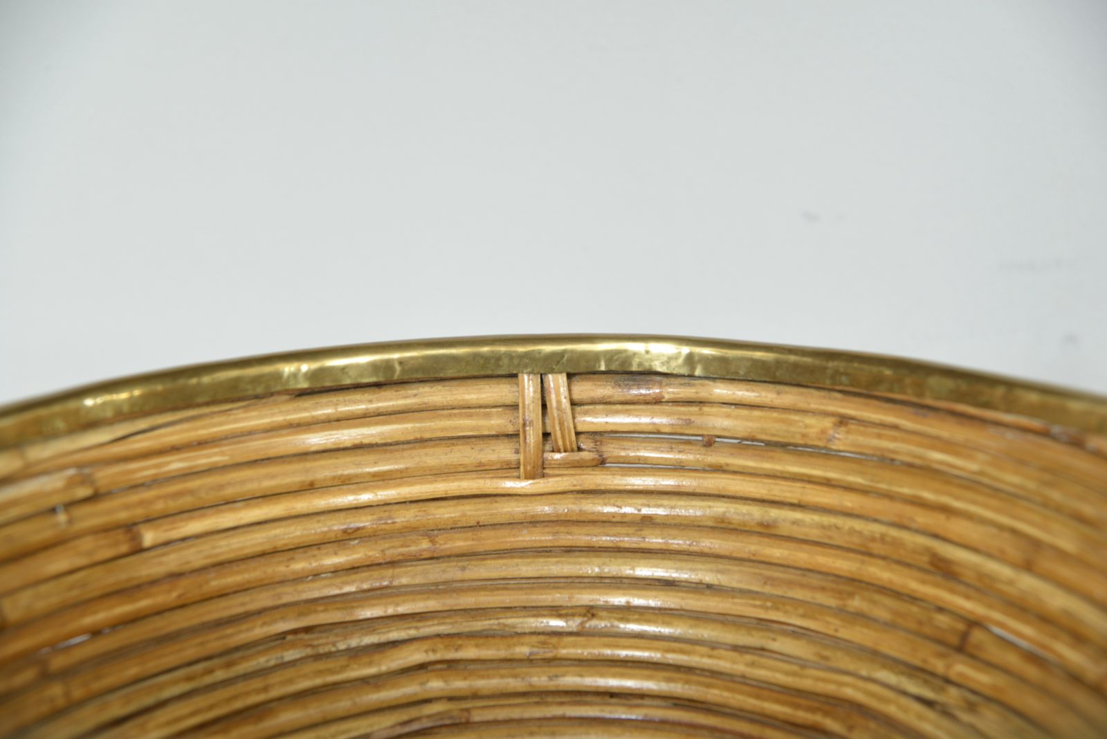 Home Decor Rattan Cane Brass Basket Centrepiece By Vivai Del Sud Gabriella Crespi Style Italy 1970s photo