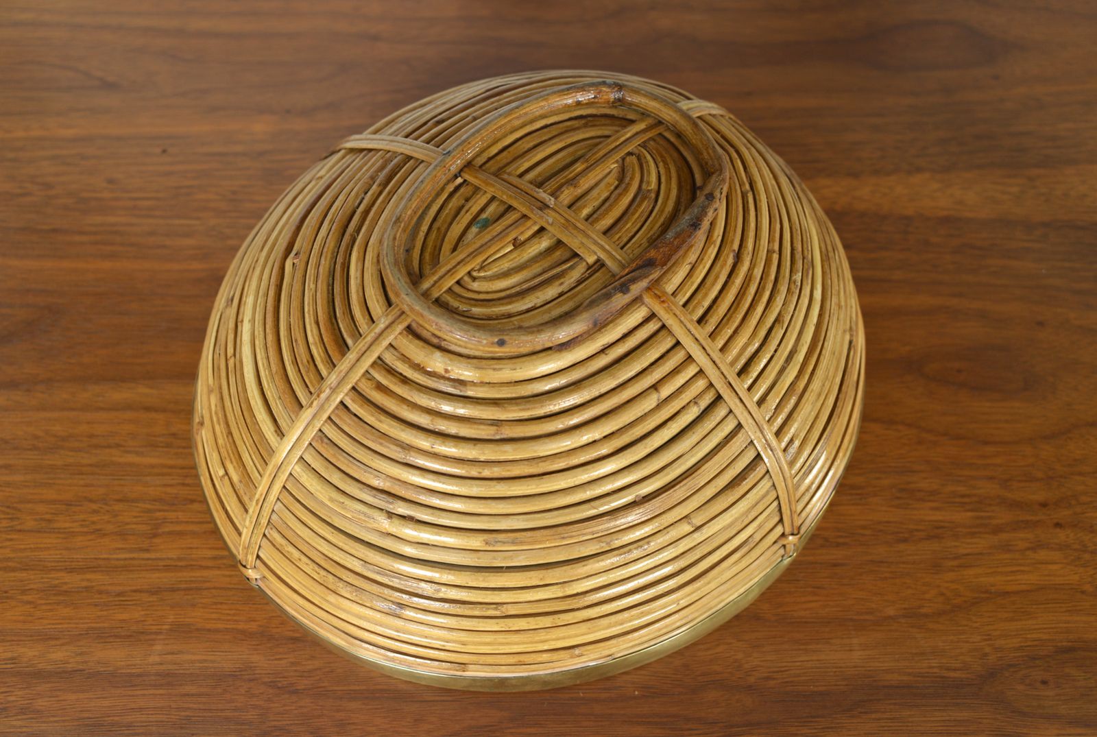 Rattan Cane Brass Basket Centrepiece By Vivai Del Sud Gabriella Crespi Style Italy 1970s photo 325.0