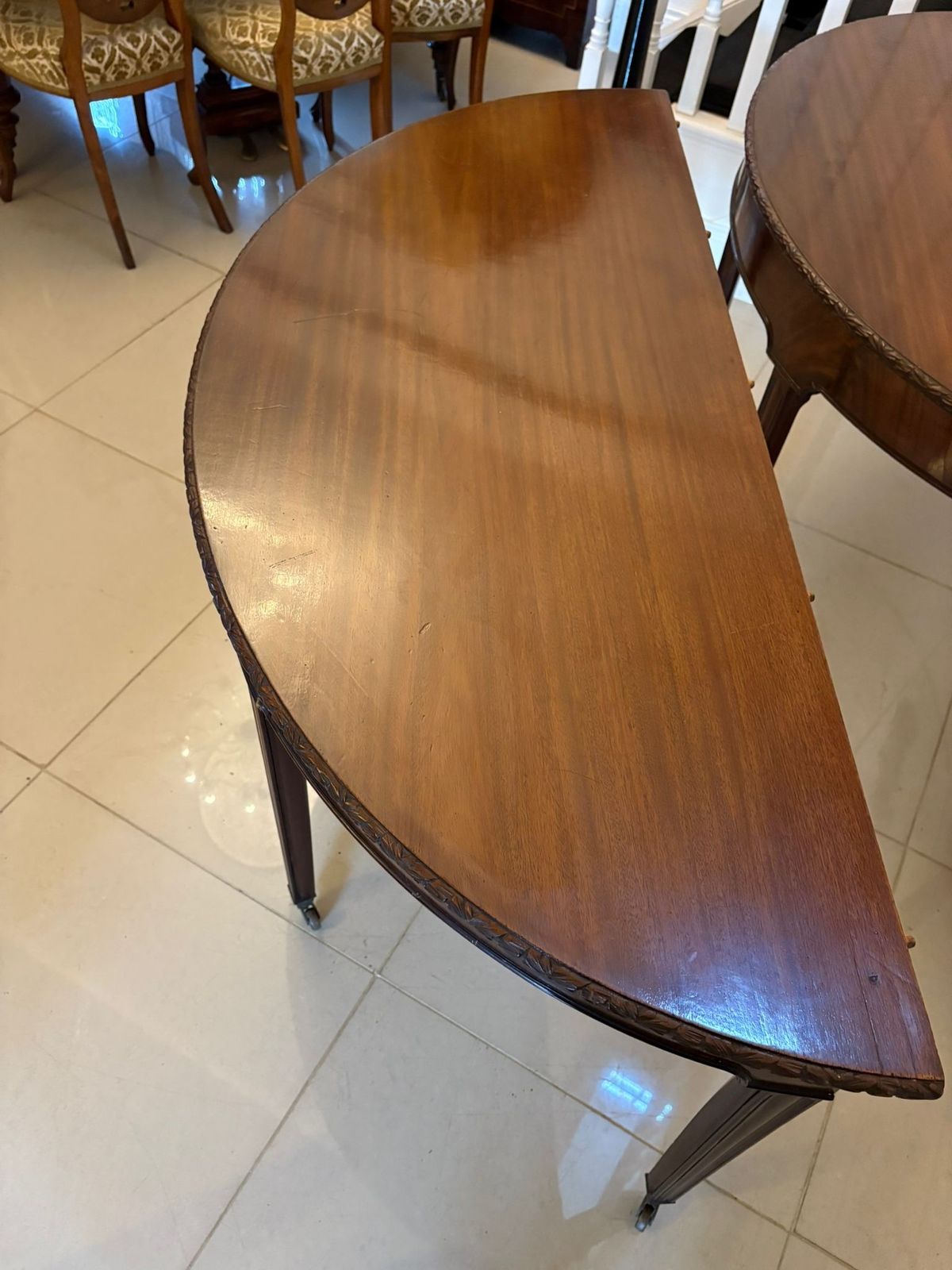 3750.0 Large Pair Of Antique 19th Century Mahogany Demilune Side Tables photo
