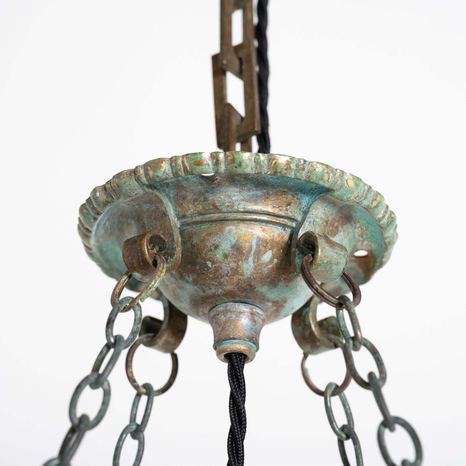 Lighting Large English Crystal Cut Glass Plafonnier With Quality Cast Fittings With Natural Verdigris Patina photo