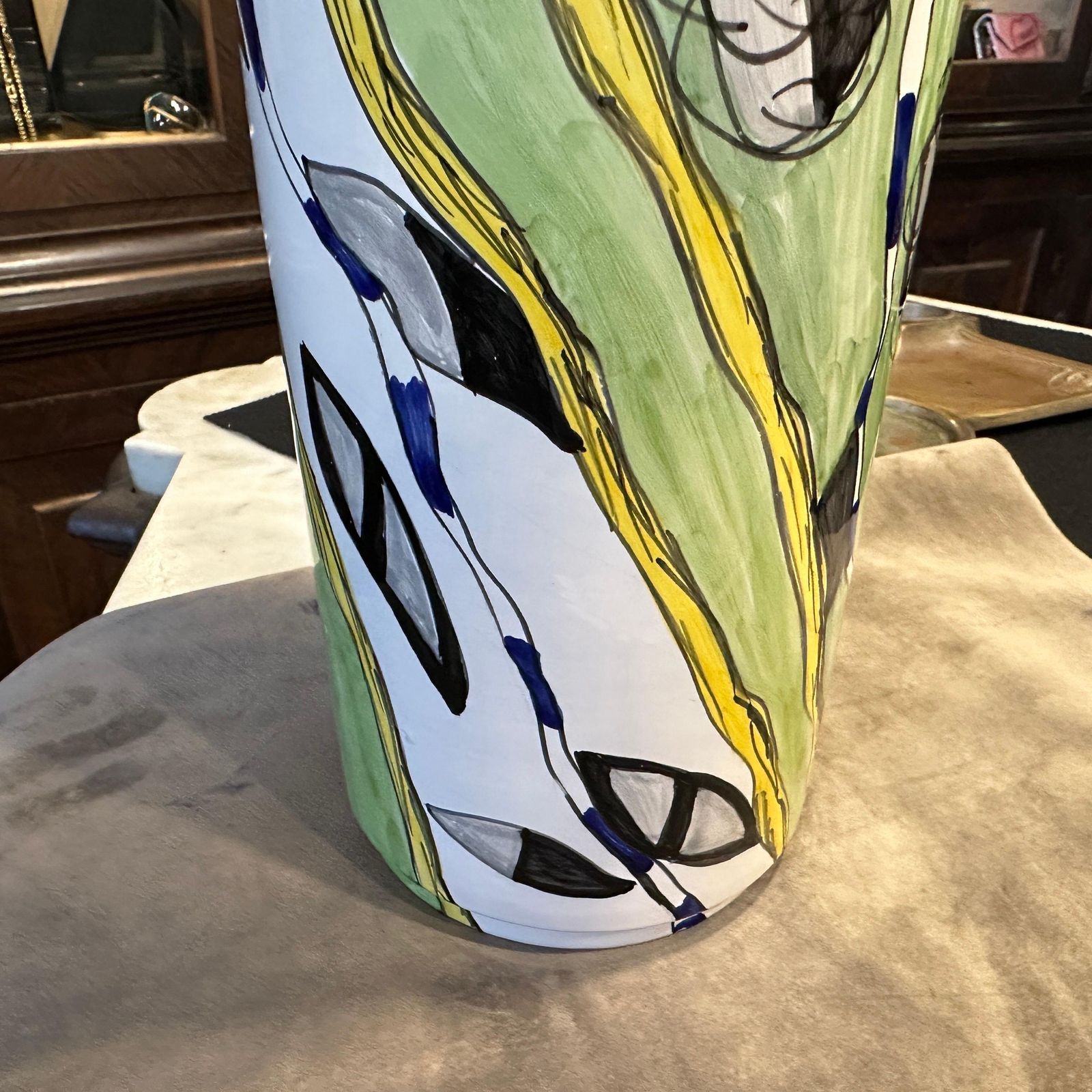 1980s Modern Hand Painted Sicilian Ceramic Unique Vase By Fiumara D'arte photo 438.0