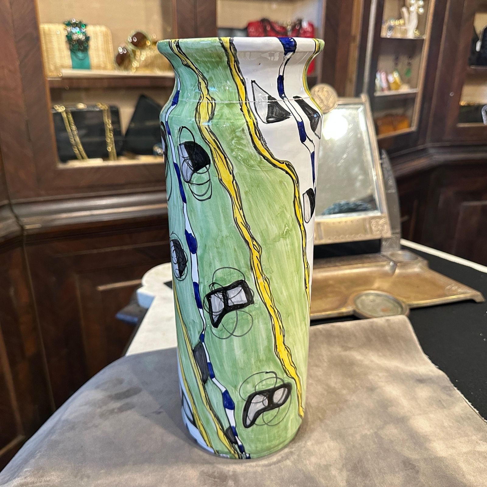 1980s Modern Hand Painted Sicilian Ceramic Unique Vase By Fiumara D'arte photo vintage