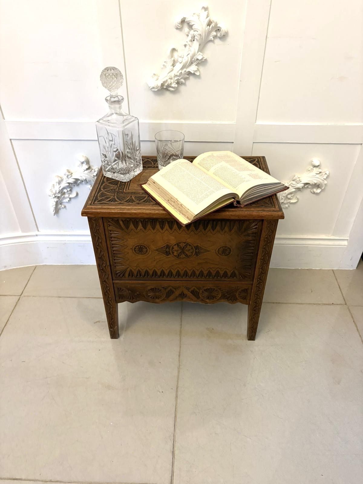 Antique Quality Hand Carved Oak Marriage /Dowry Chest photo vinterior