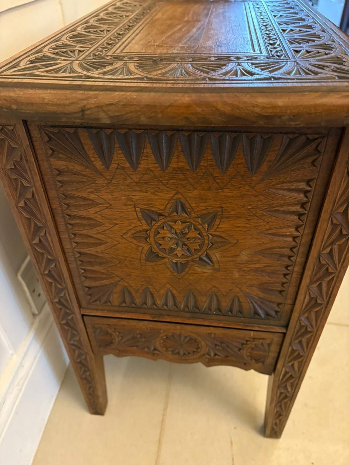 Antique Quality Hand Carved Oak Marriage /Dowry Chest photo vintage