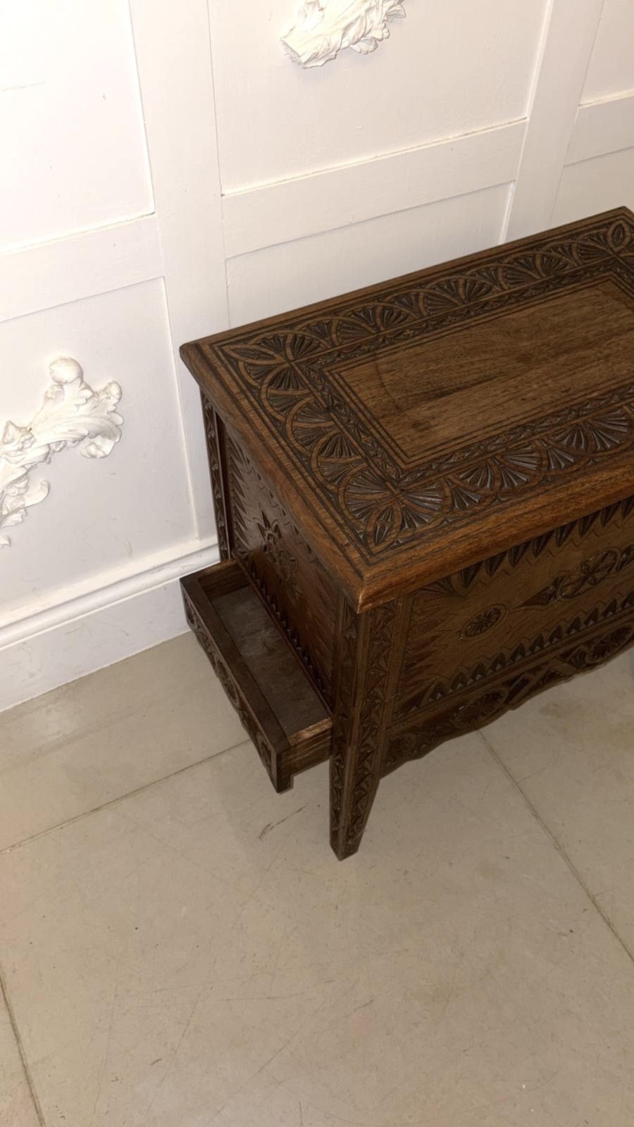 Furniture Antique Quality Hand Carved Oak Marriage /Dowry Chest photo