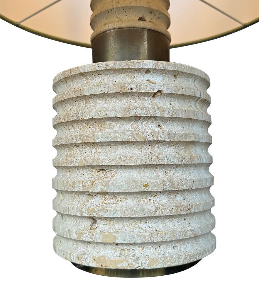A Large Fratelli Manneli Ribbed Italian 1970s Travertine Lamp With Brass Detail photo buy
