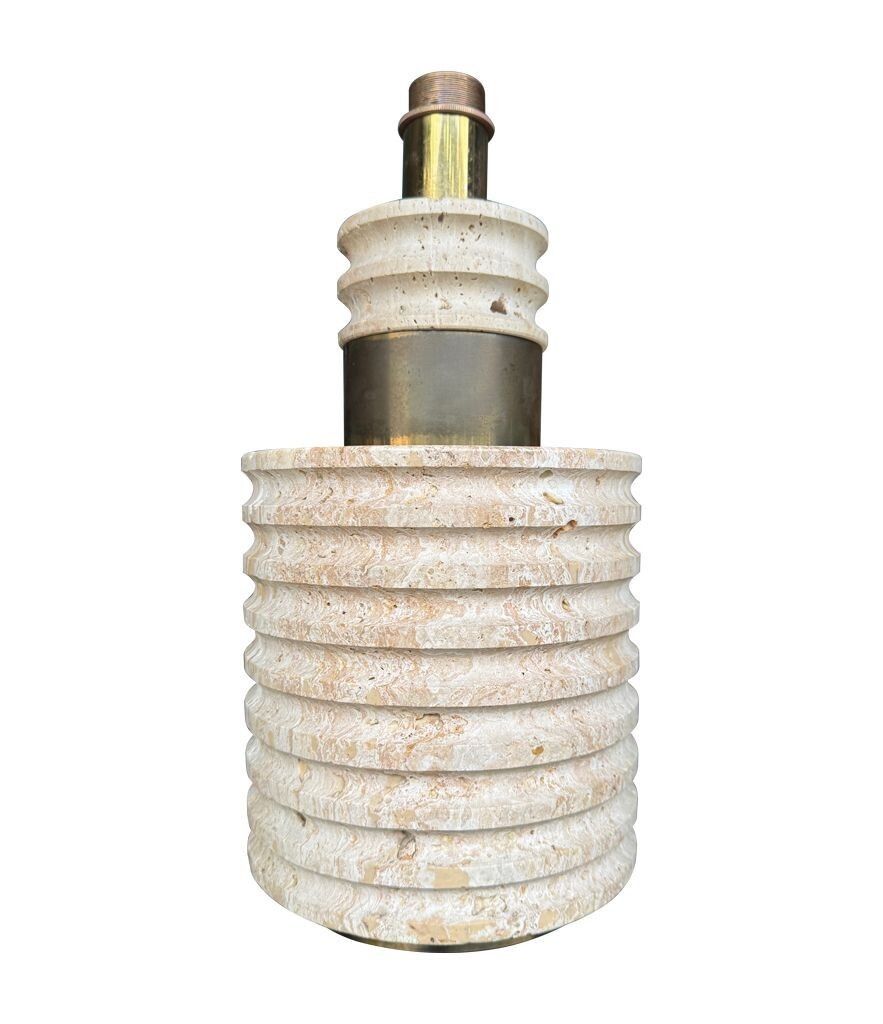 photo furniture A Large Fratelli Manneli Ribbed Italian 1970s Travertine Lamp With Brass Detail