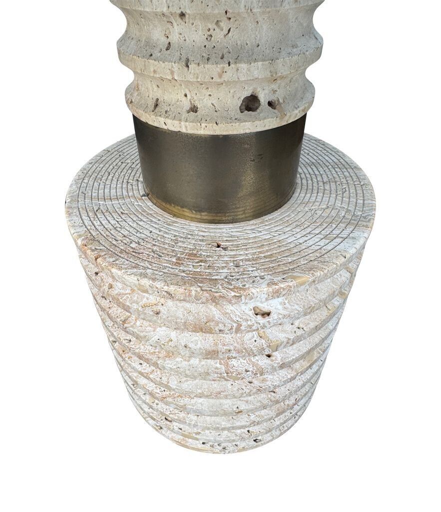 1450.0 A Large Fratelli Manneli Ribbed Italian 1970s Travertine Lamp With Brass Detail photo