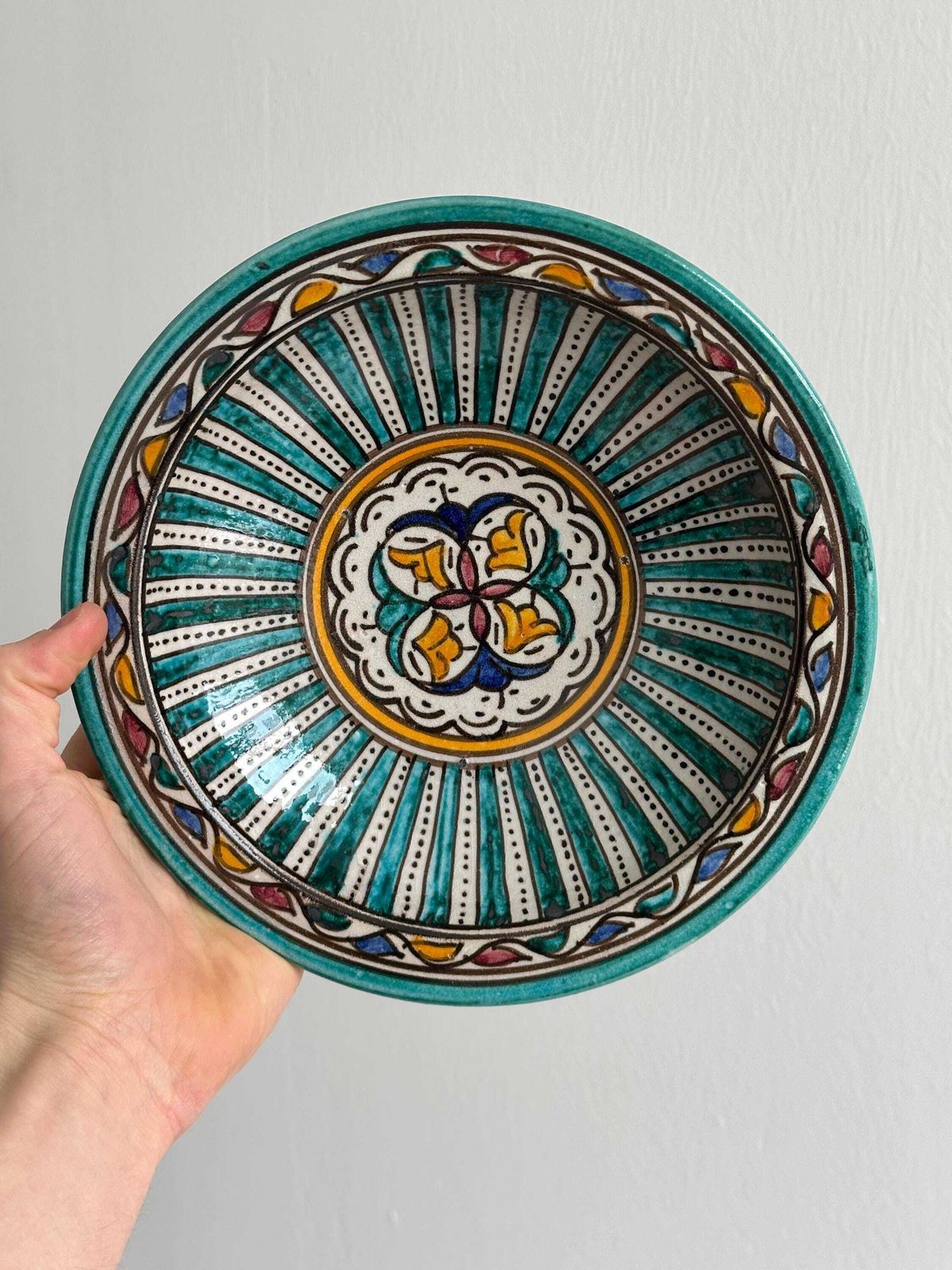 2 Antique Handmade Ceramic Dishes, Hand Painted, Wall Plate, Boho Decor, Colorful Earthenware, Ethnic Style, Gift photo vinterior