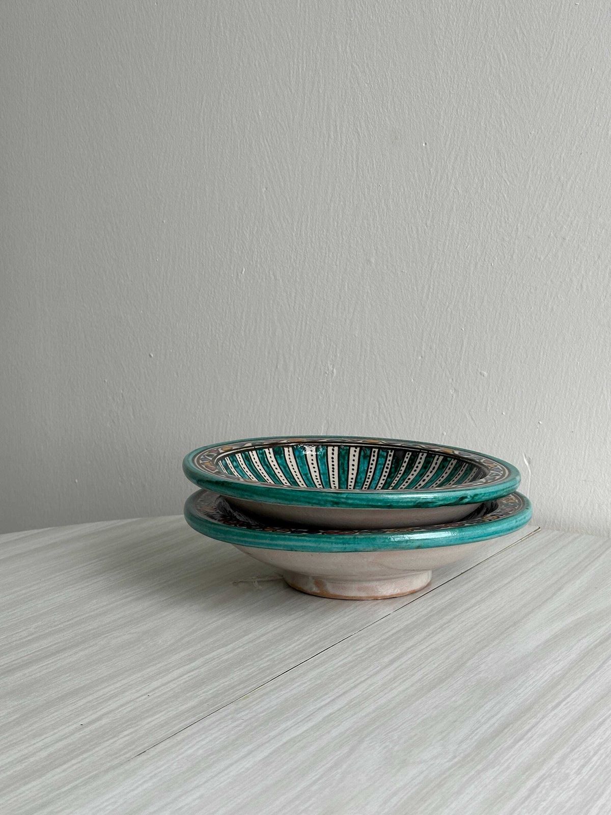 photo furniture 2 Antique Handmade Ceramic Dishes, Hand Painted, Wall Plate, Boho Decor, Colorful Earthenware, Ethnic Style, Gift