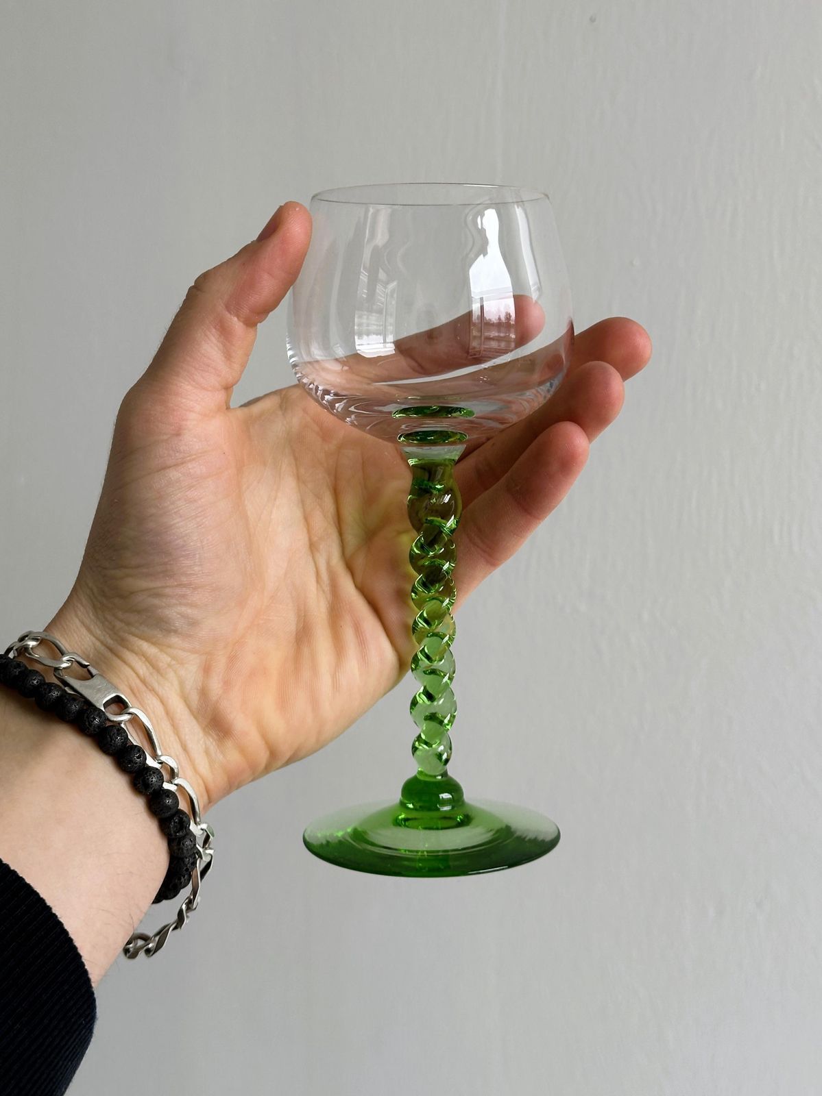 6 Transparent Green Twisted Stemmed Glasses, Vintage Table Decoration, French Glassware, Blown Glass, Country Tableware, Gift photo 111.0