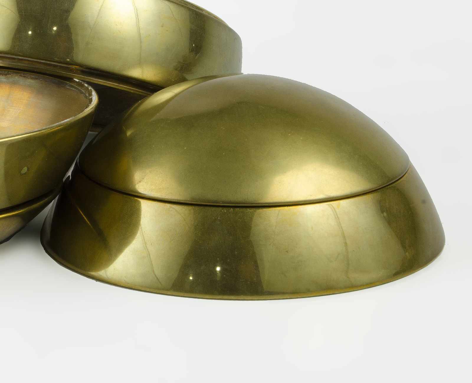 1970s Polished Brass 5 Piece Sphere/Orb Of Stacked Bowls/Ashtrays By Tommaso Barbi, Italy photo furniture