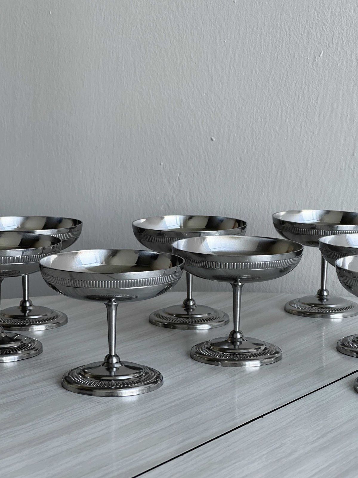 8 Stainless Steel Footed Bowls, Letang Remy Style, French Made, Metal Tableware, Stainless Steel Bowls, Dessert Set, Gift photo furniture