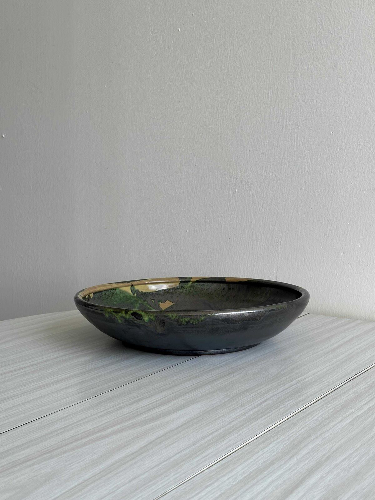 Large Fruit Basket Dish In Colorful Ceramic, Terracotta Pottery, Rustic Kitchen Decor, Antique Object With A Strong And Unique Character