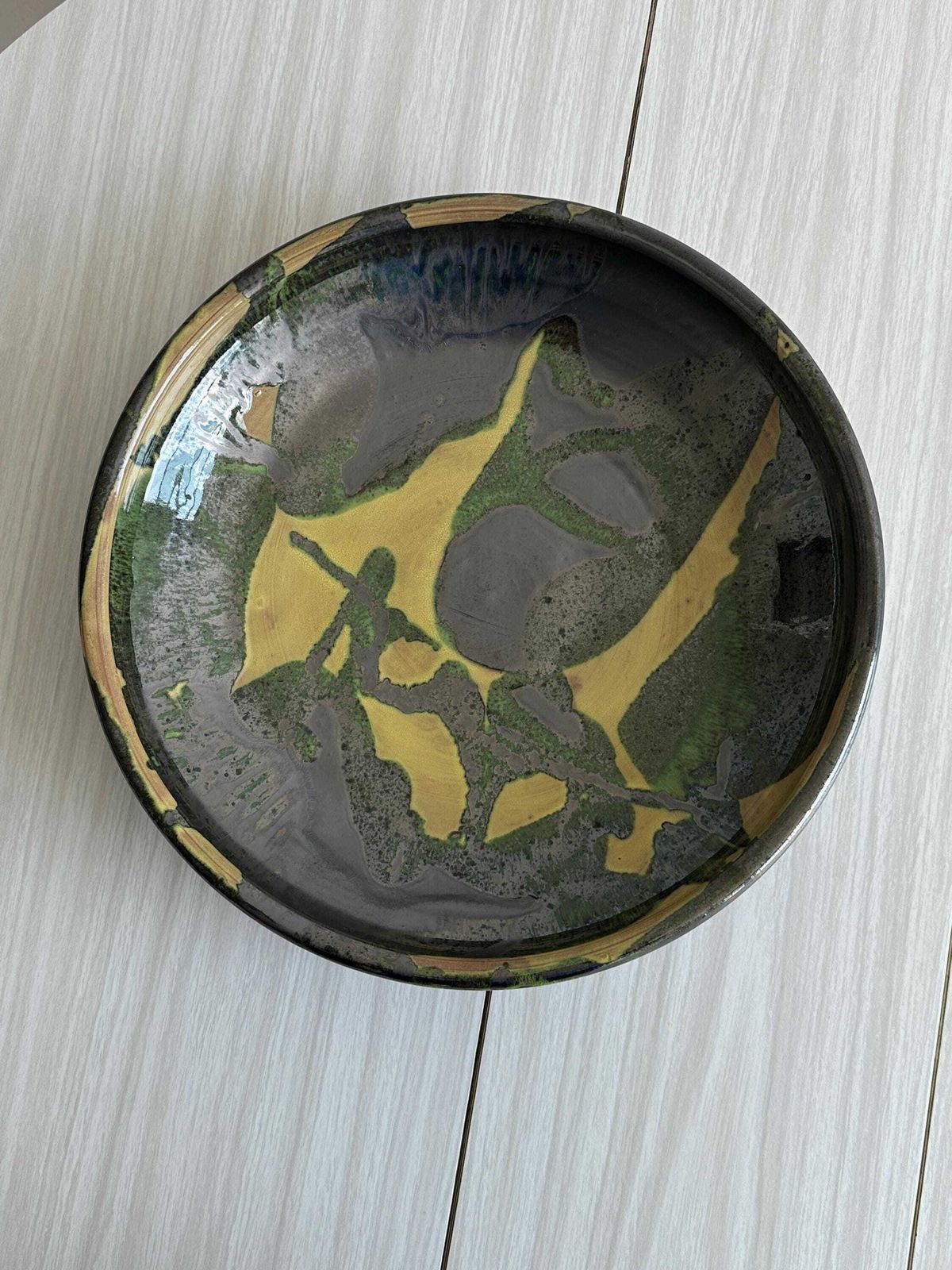Large Fruit Basket Dish In Colorful Ceramic, Terracotta Pottery, Rustic Kitchen Decor, Antique Object With A Strong And Unique Character photo furniture