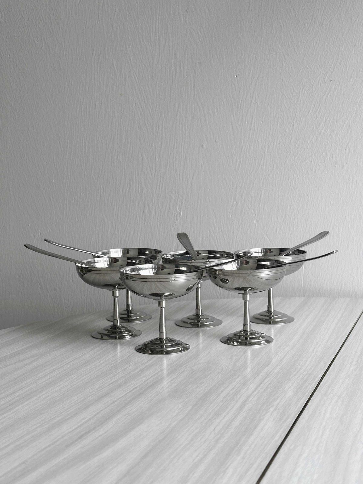 6 Letang Remy Metal Footed Bowls, French Made, Metal Tableware, Metal Bowls, Dessert Set, Vintage Gift.