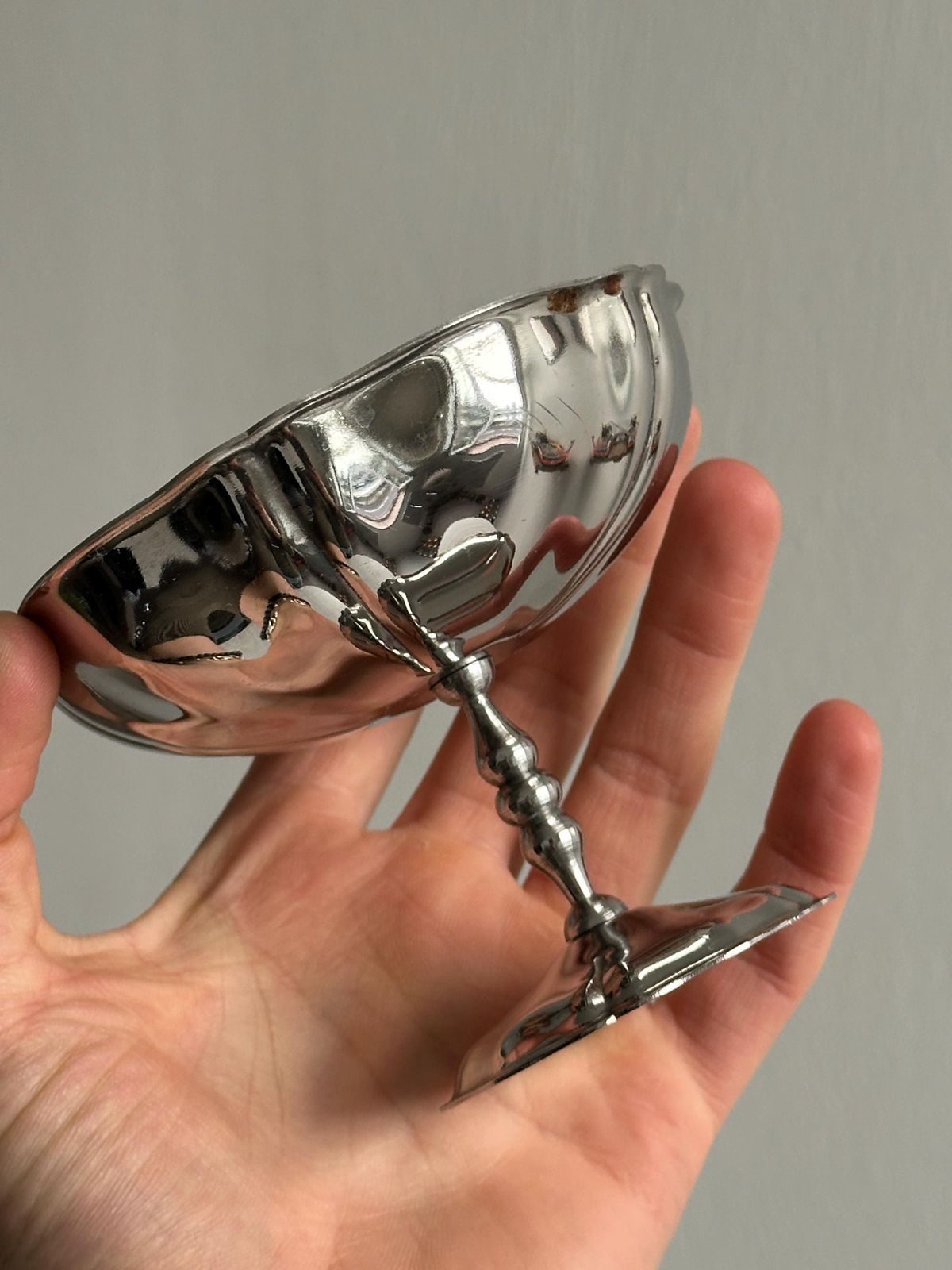 Lot de 6 ou 8 grands bols sur pied en acier inoxydable, de style Létang Remy, fabrication française, art de la table en métal, service à dessert photo 91.0